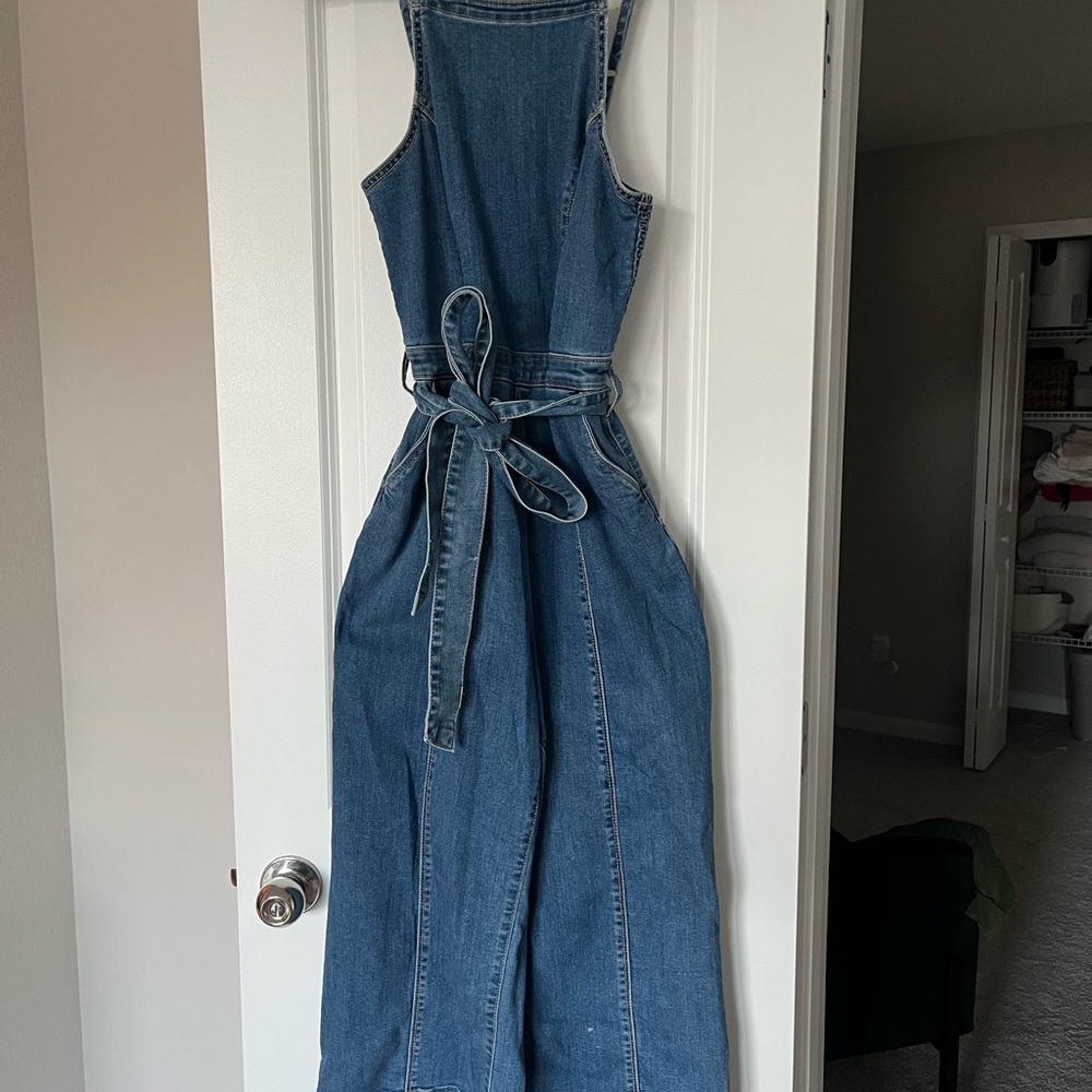 Denim Sleeveless Jumpsuit with Belt